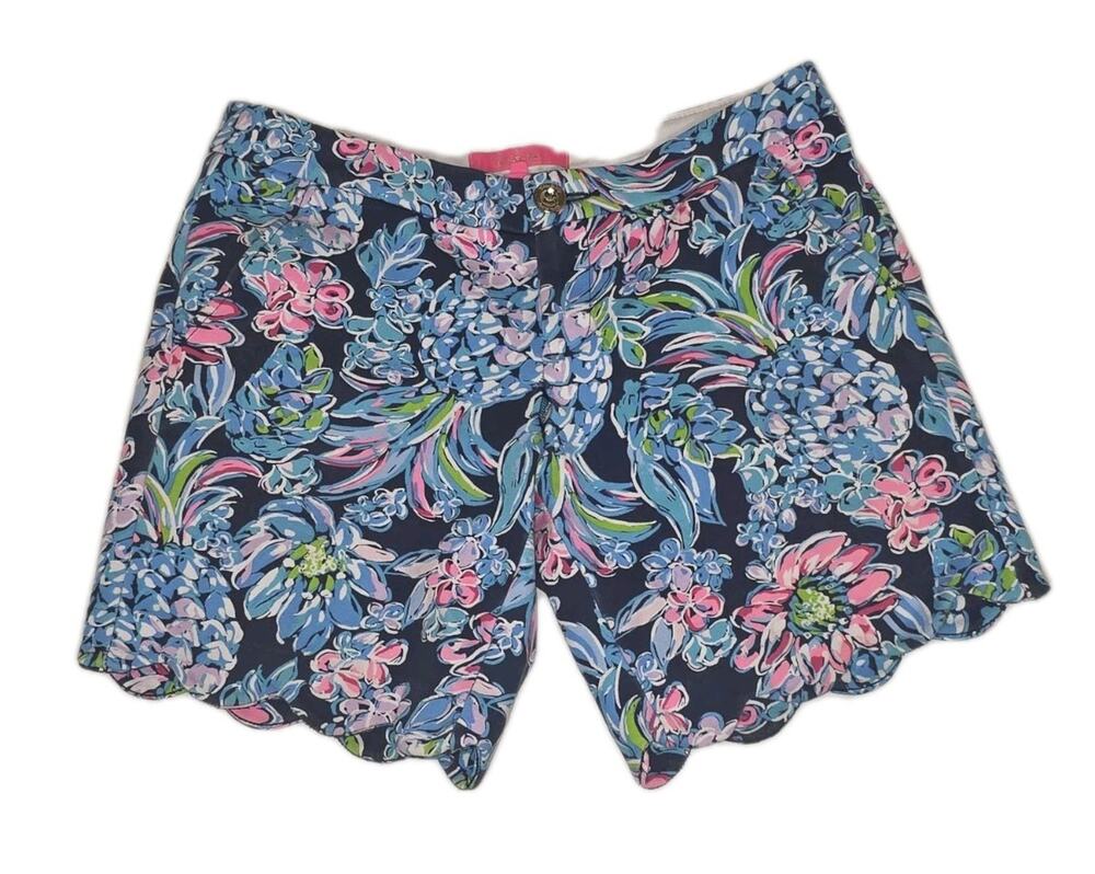 Lilly Pulitzer Buttercup Shorts Women’s 2 Pink Blue Floral Print